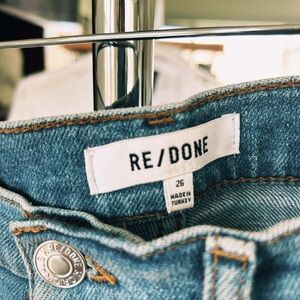 Re/Done Blue Jeans with Classic Light Blue Denim and Textured Fabric